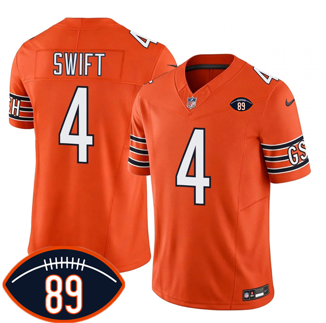 Men's Orange Chicago Bears #4 D'Andre Swift 2026 F.U.S.E. With Mike Ditka 89 Patch Vapor Untouchable Limited Stitched Football Jersey